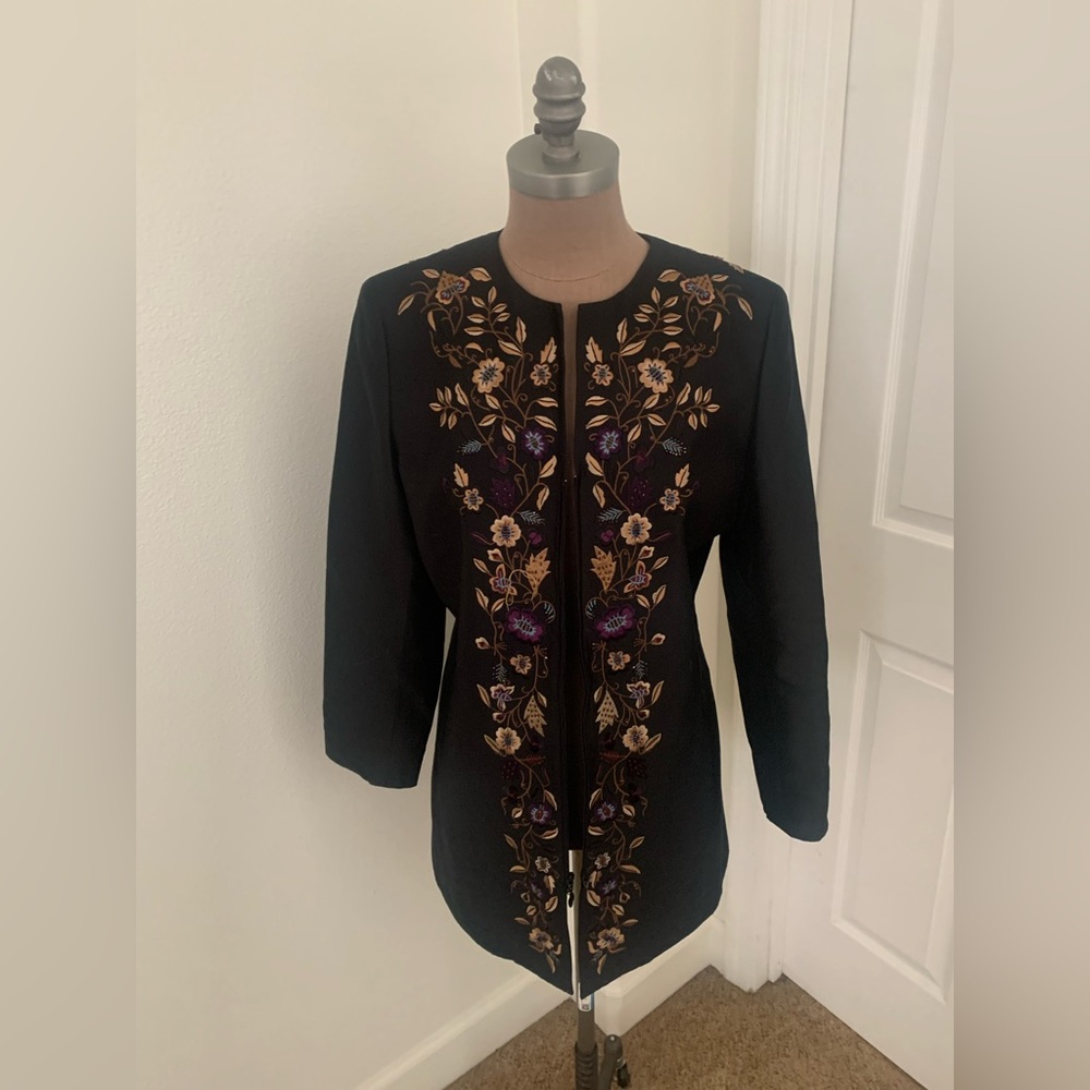 Vintage Dana Bachman Embroidered Black Silk Jacket